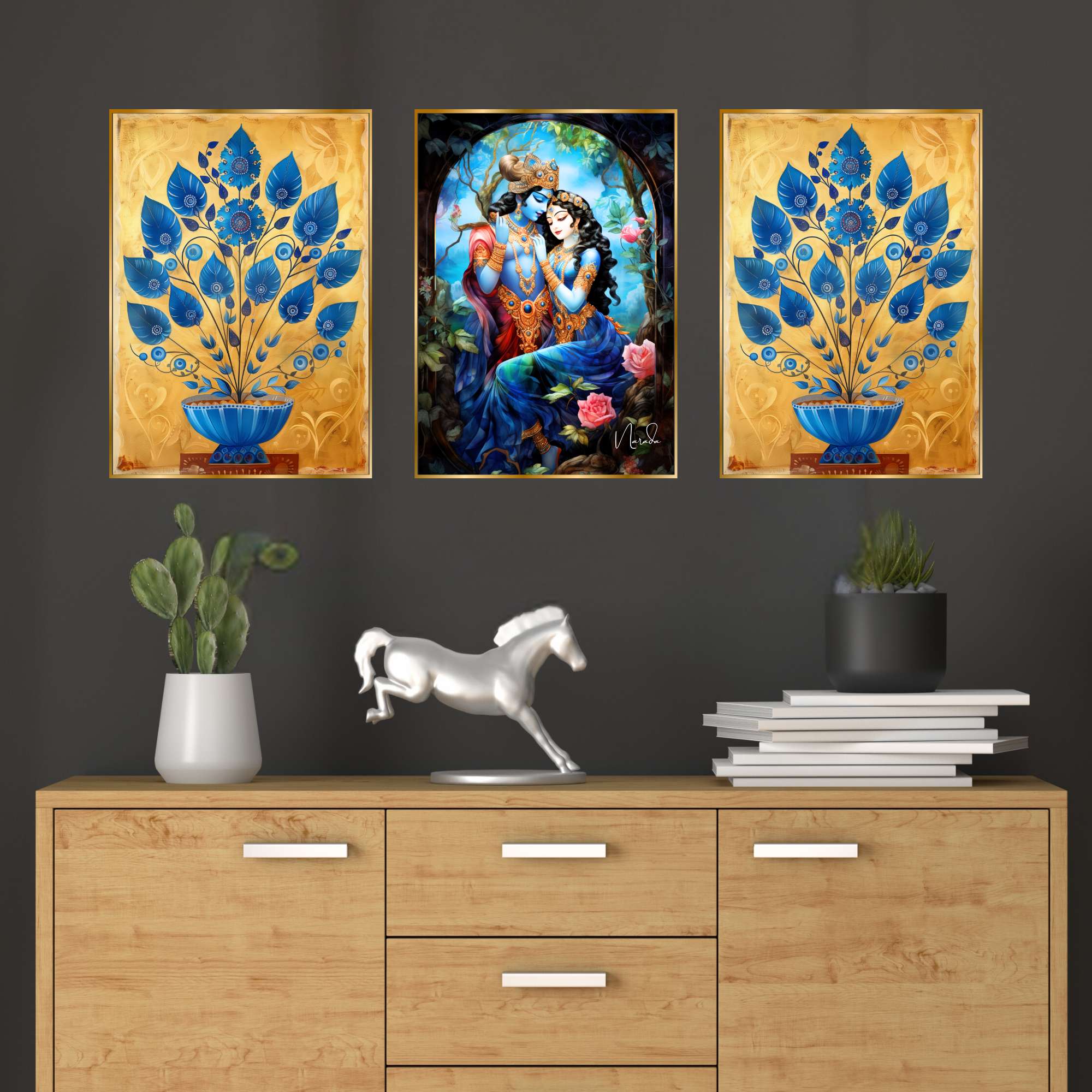 Set of Three Wall Paintings for Wall Dacoration Golden Framed Wall Paintings for Living Room & Bedroom Wall Art for Home Decoration & Office Wall Décor (18x12 inch CH-GD3-9)