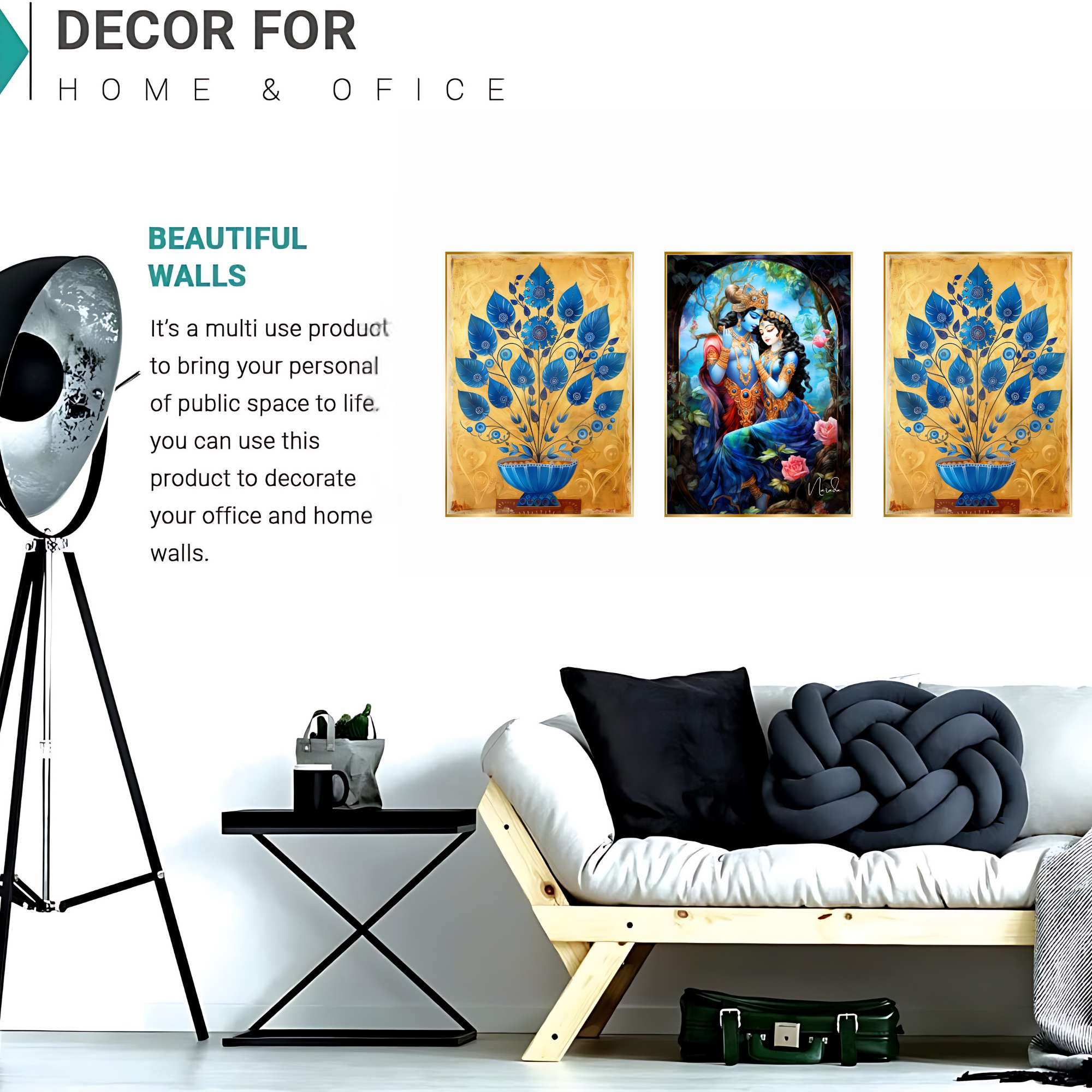 Set of Three Wall Paintings for Wall Dacoration Golden Framed Wall Paintings for Living Room & Bedroom Wall Art for Home Decoration & Office Wall Décor (18x12 inch CH-GD3-9) - Image 2